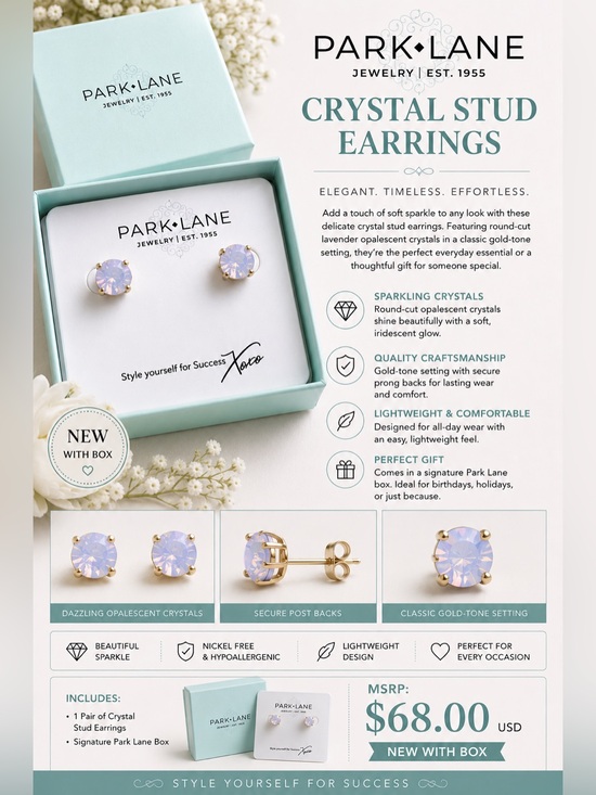 Park Lane Jewelry - Park Lane Gold-Tone Lavender Opalescent Crystal Stud Earrings